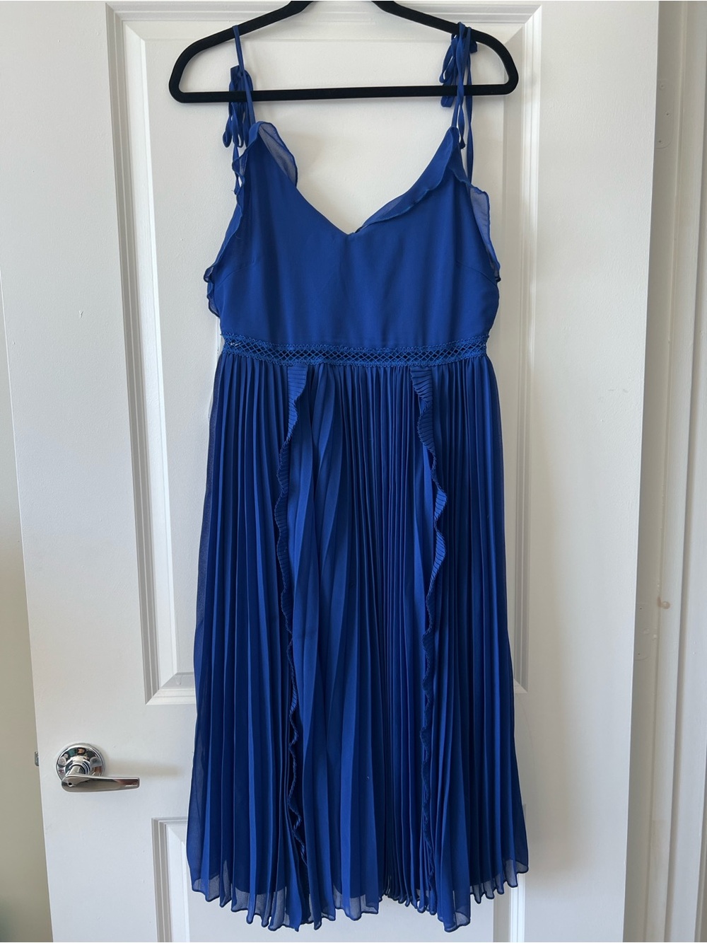 Lulu's Royal Blue Pleated Tie-Shoulder Dress